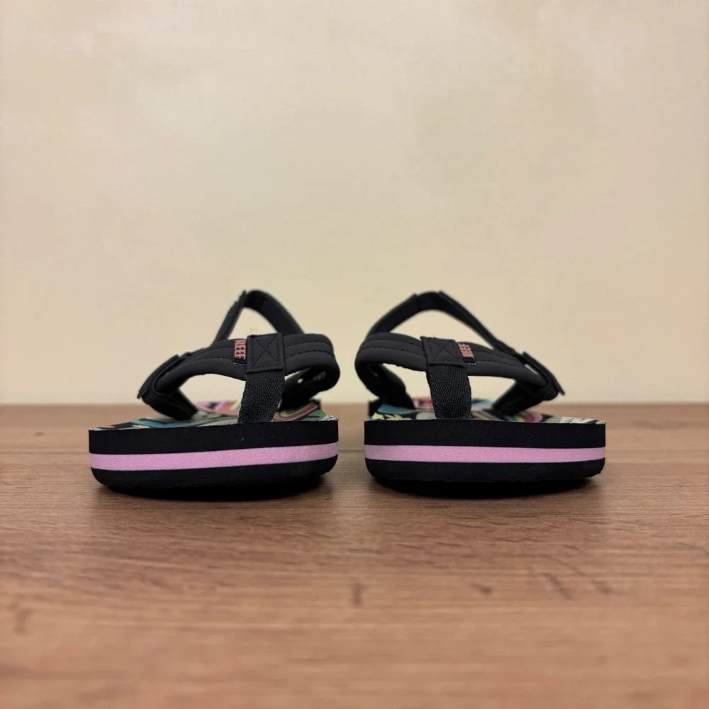 REEF Little Ahi Water-Friendly Flip-Flop Tropical Rainbow Black Kids Size 9 Pool